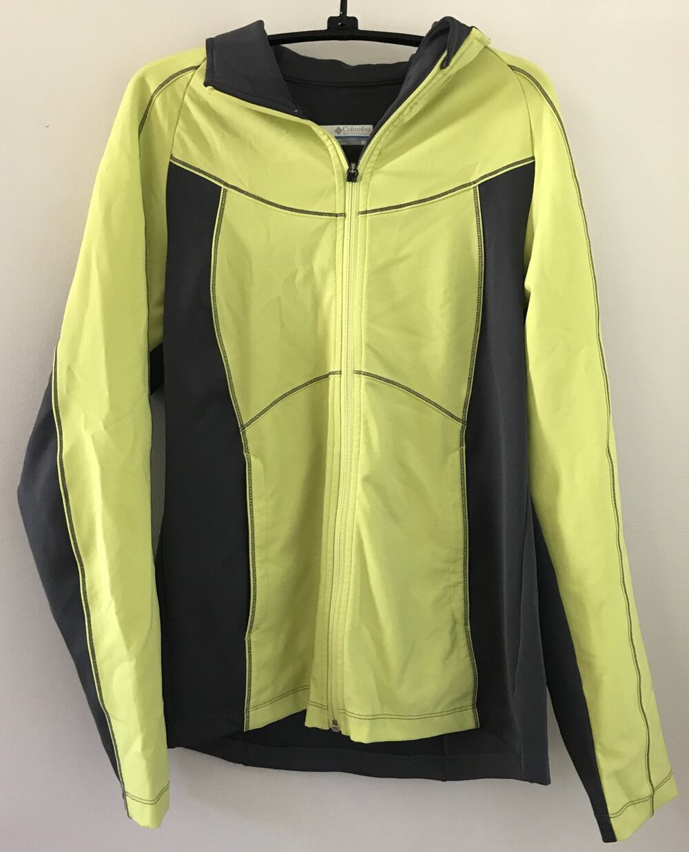 Columbia Lime Green Gray Reflective Athletic Workout Jacket M 44" Womens